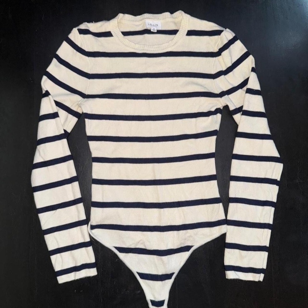 Le Lis navy and cream striped long sleeve shirt